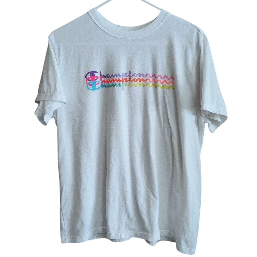 Champion Kids White Tee with Multicolor Logo Size XL